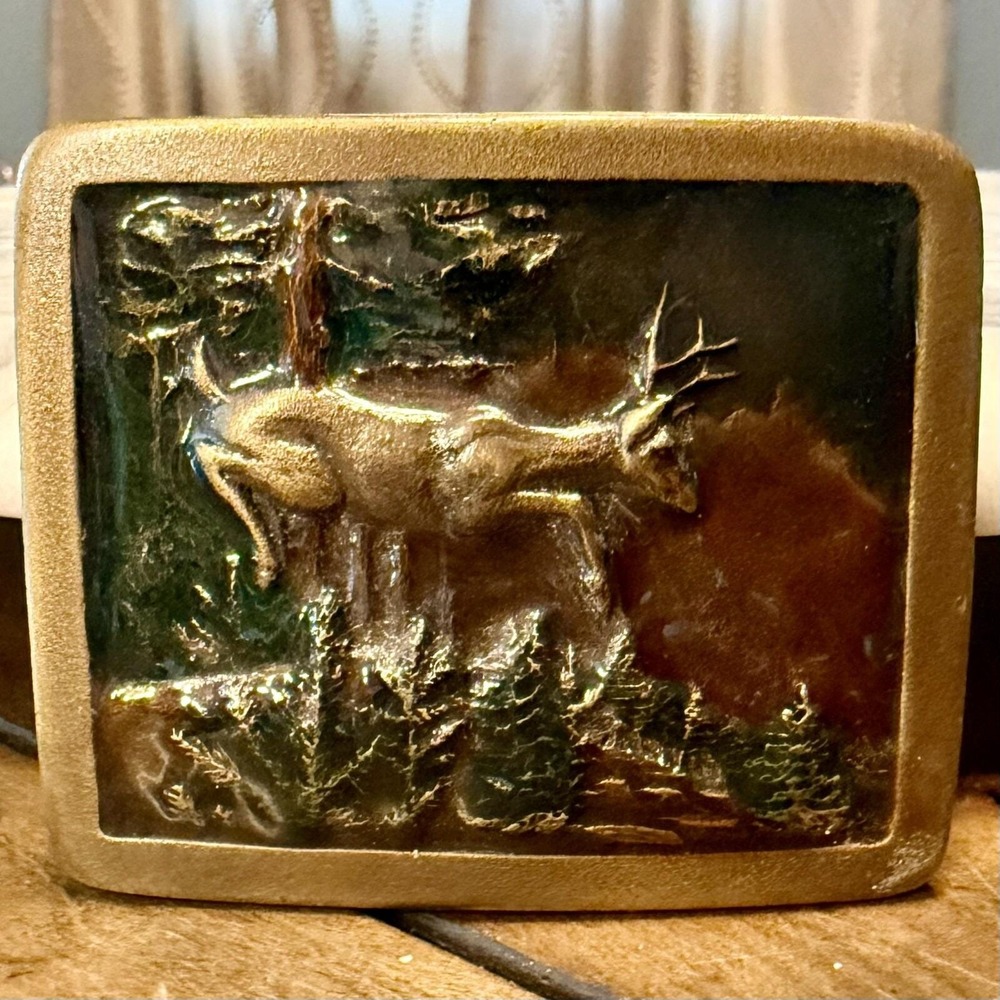 VTG 1970s 70s Indiana Metal Craft‎ DEER BUCK Hunting Hunter Belt Buckle Color 3"